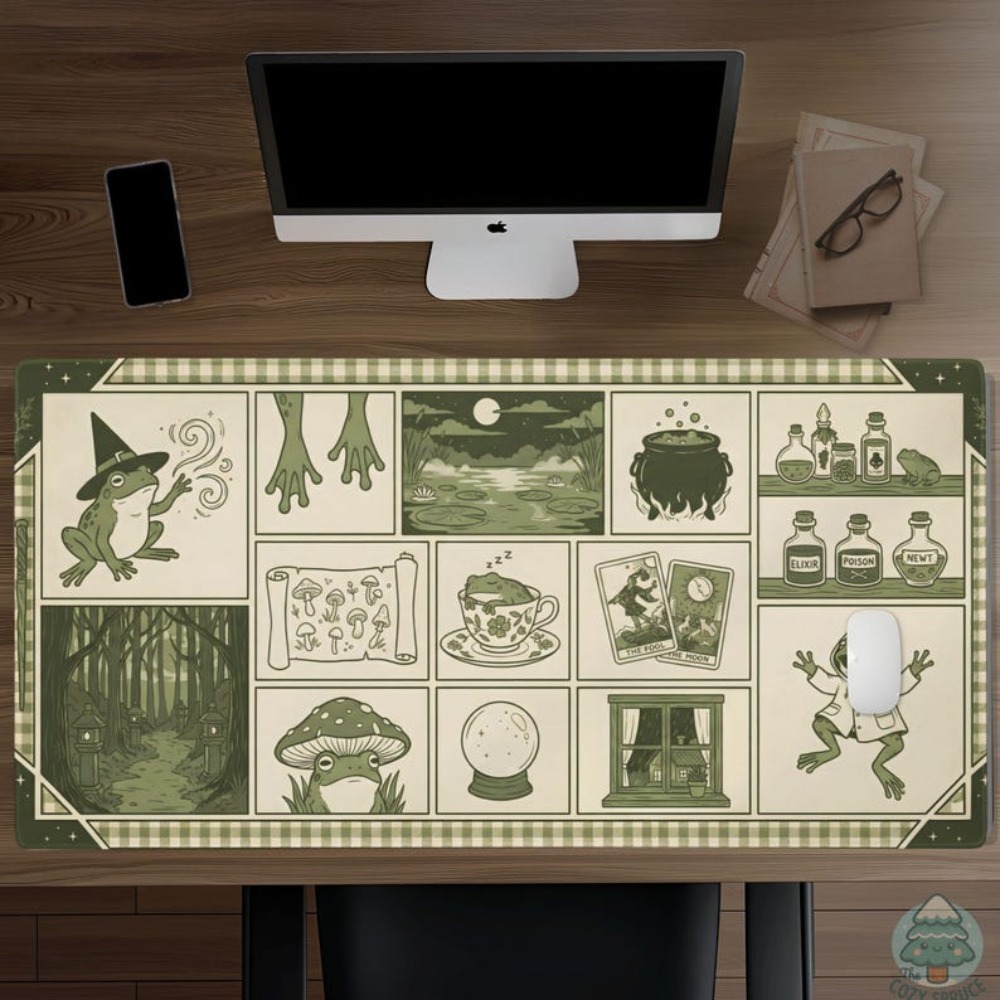 Desk Setup Aesthetic - Tapis de bureau Witchy Frog Apothecary,
